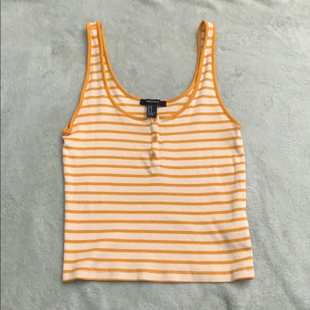 Yellow Stripped Forever 21 Cropped Tank